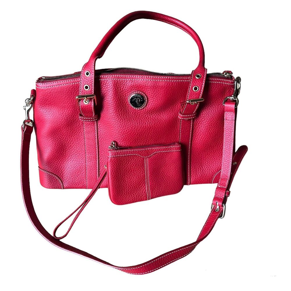 Dooney & Bourke Large Red Pebbled Leather Domed Satchel w/Small Wristlet